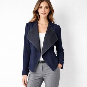 Vince womens navy asymmetrical cotton blend boucle pebbled jacket open blazer M